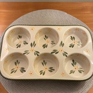 Temptations Old World Green Ceramic Muffin Pan